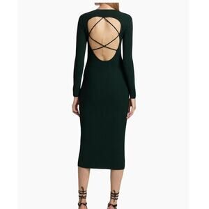 The Sei Strappy Knit Midi Dress P Petite Open Back Long Sleeve LBD Sexy Bodycon